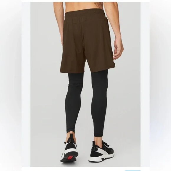 ALO Yoga Stability 2 in 1 Pants In Espresso Black Size M Leggings with Shorts - Picture 3 of 10